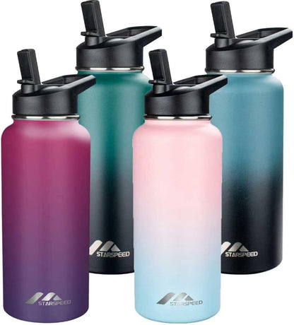 StarSpeed 32oz Insulated Water Bottle with Straw Lid, Stainless Steel Double Walled Vacuum Water Flask, Wide Mouth Sports Water Bottle for Gym Camping Hiking, Indigo Black