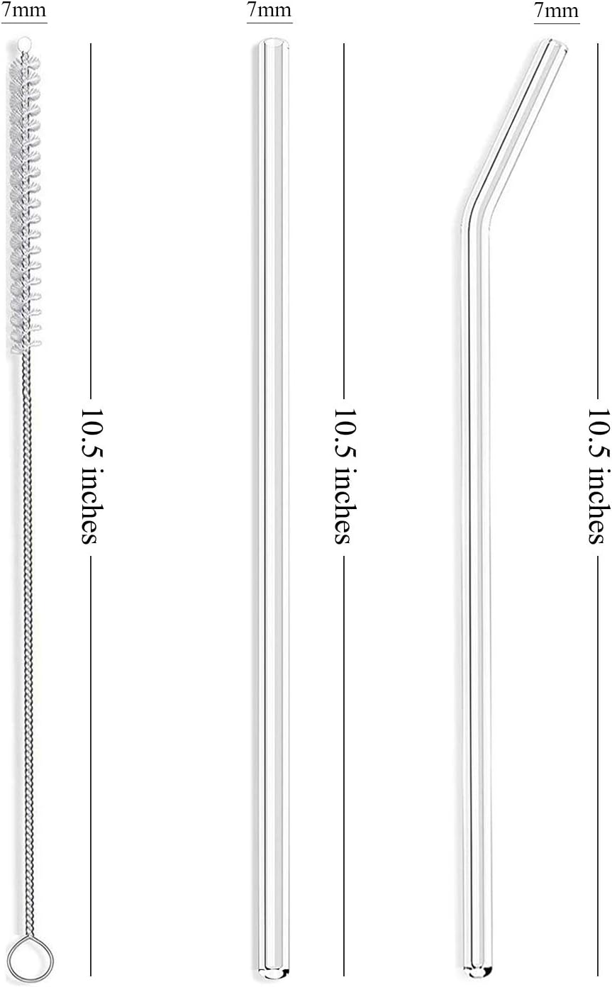 ALINK Skinny Clear Glass Straws, 10.5" x 7 mm Long Reusable Drinking Straws for 30 oz 20 oz RTIC/YETI Stanley Tumblers, Mason Jars, Pack of 8 with 2 Cleaning Brush