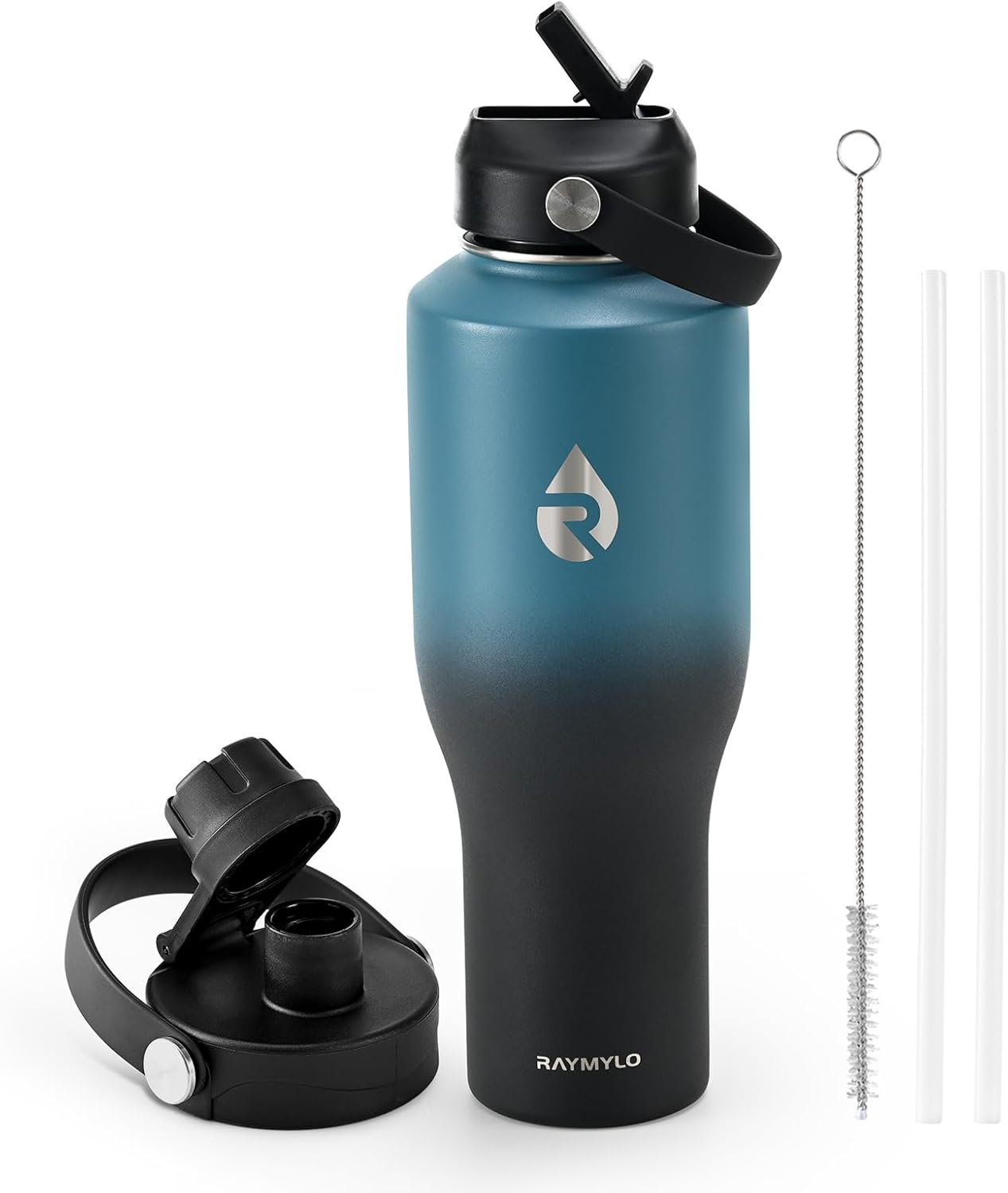 RAYMYLO 40 oz Insulated Water Bottle with Straw fit in Car Cup Holder, Triple Wall Vacuum Stainless Steel(Cold 48 hrs, Hot 24 hrs), Leakproof & Non-BPA, Hydro Travel Flask with Straw and Spout Lid