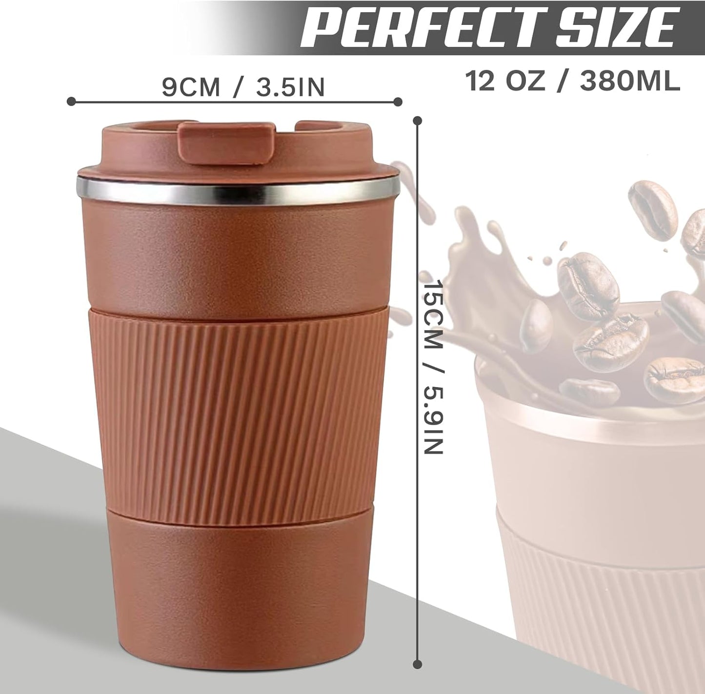 SPLMIFA Vacuum-Insulated Stainless Steel Travel Coffee Mug, Leak-Proof Reusable Coffee Cup with Lid - Keep Hot & Cold Drinks for Hours, Durable Insulated Tumbler for Men & Women(3rd-Black, 12OZ)