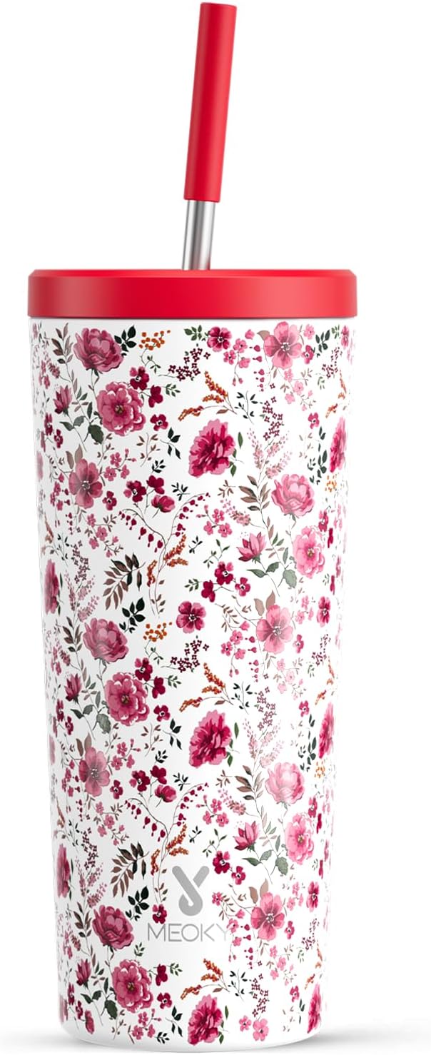 Meoky 24 oz Insulated Tumbler with Lid and Straw, Stainless Steel Vacuum Insulated Tumbler, Keeps Cold for 24 Hours, 100% Leak Proof, Fits in Car Cup Holder (Night)