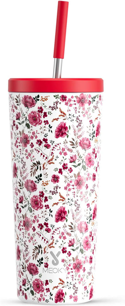 Meoky 24 oz Insulated Tumbler with Lid and Straw, Stainless Steel Vacuum Insulated Tumbler, Keeps Cold for 24 Hours, 100% Leak Proof, Fits in Car Cup Holder (Night)