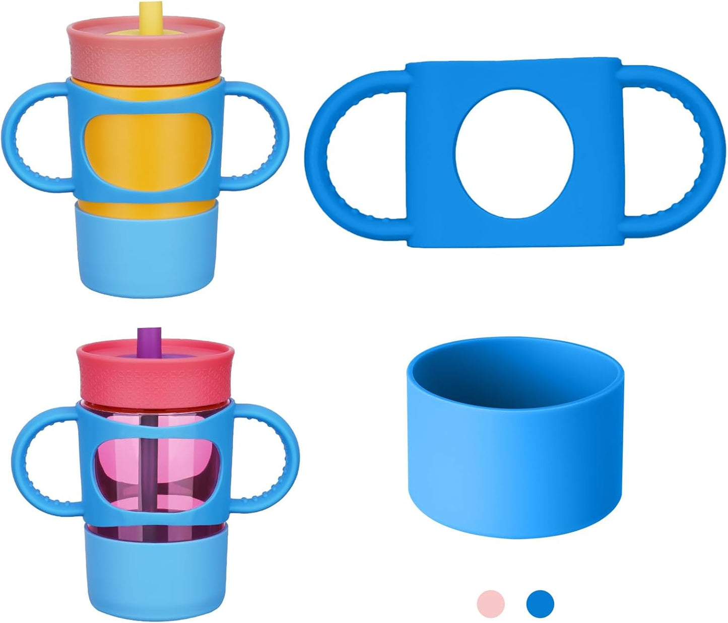 NiHome Silicone Double Handle & Boot Fit for Owala Kids’ Tumbler Zak Kelso Tumbler 12oz 15oz, Easy to Install for Toddlers to Grip & Train, Shock-Absorbing Bottom Sleeve Drop Protection (Blue)