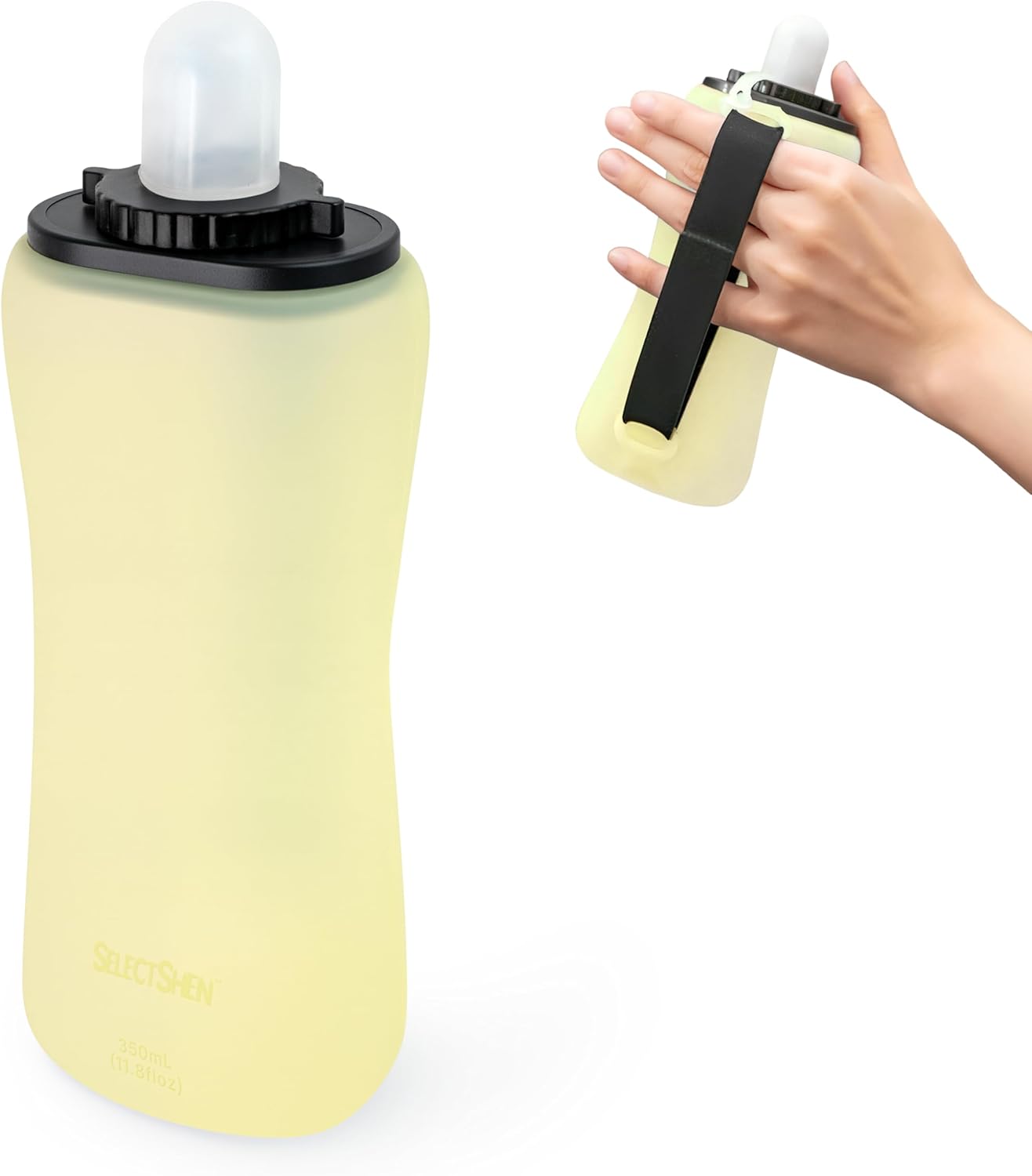 Handheld Running Water Bottle, Collapsible Water Bottle 350mL,Silicone Foldable, Odor Free,BPA-Free, Leak-Proof, Dishwasher-Safe, Hot & Cold Drinks, Running, Camping,Travel (Blue)