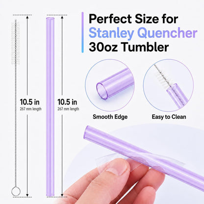 Joshey 12 Inch Tritan Replacement Straws for Stanley 40oz Tumbler - 6 Pack Reusable Long Straws with Cleaning Brush, Fits 30oz & 40oz Stanley Cup Accessories, BPA-Free (6 Colors)