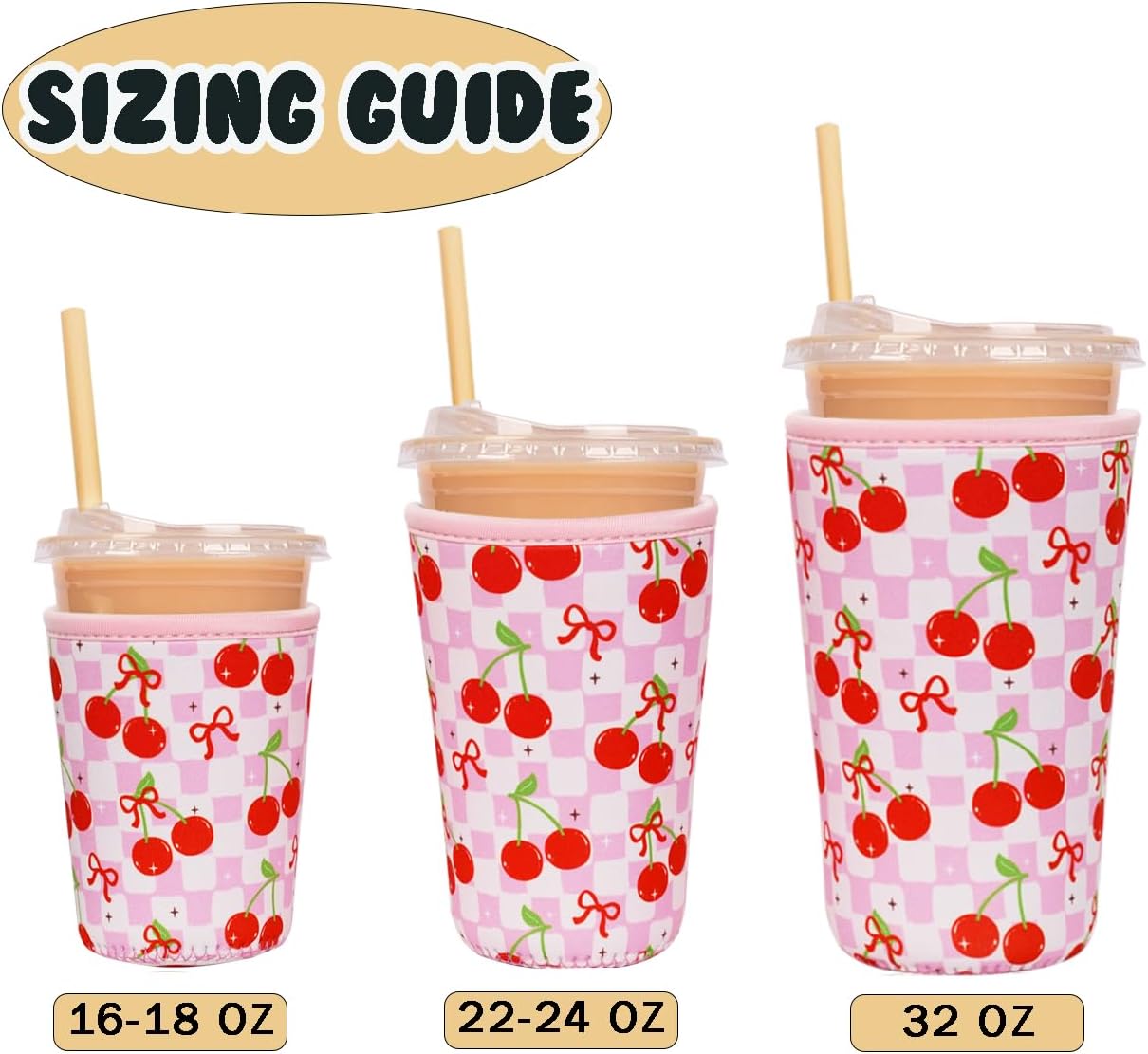 Reusable Insulated Neoprene Iced Coffee Cup Sleeve, Durable Drink Sleeve for Cold Beverages, Beverage Holder for Iced Coffee, Floral Checkers