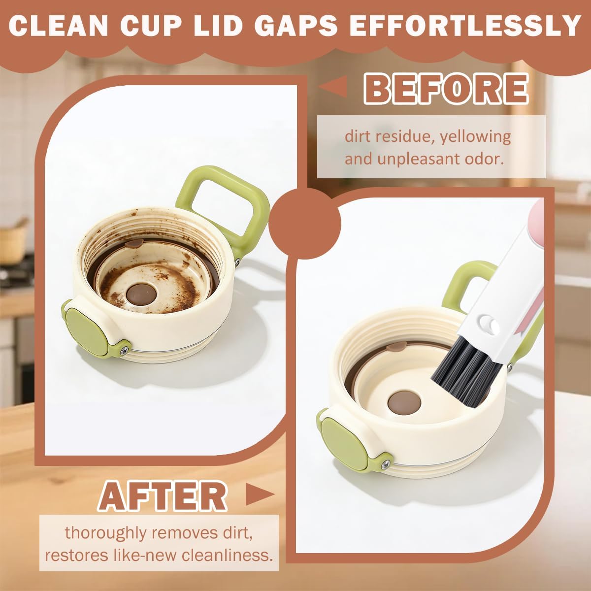 3 in 1 Cup Lid Cleaning Brush, 4PCS Multifunctional Crevice Cleaning Brush for Water Bottle Insulated Cup Tumbler Lid Groove Narrow Space Detail Cleaner Home Kitchen Gadgets