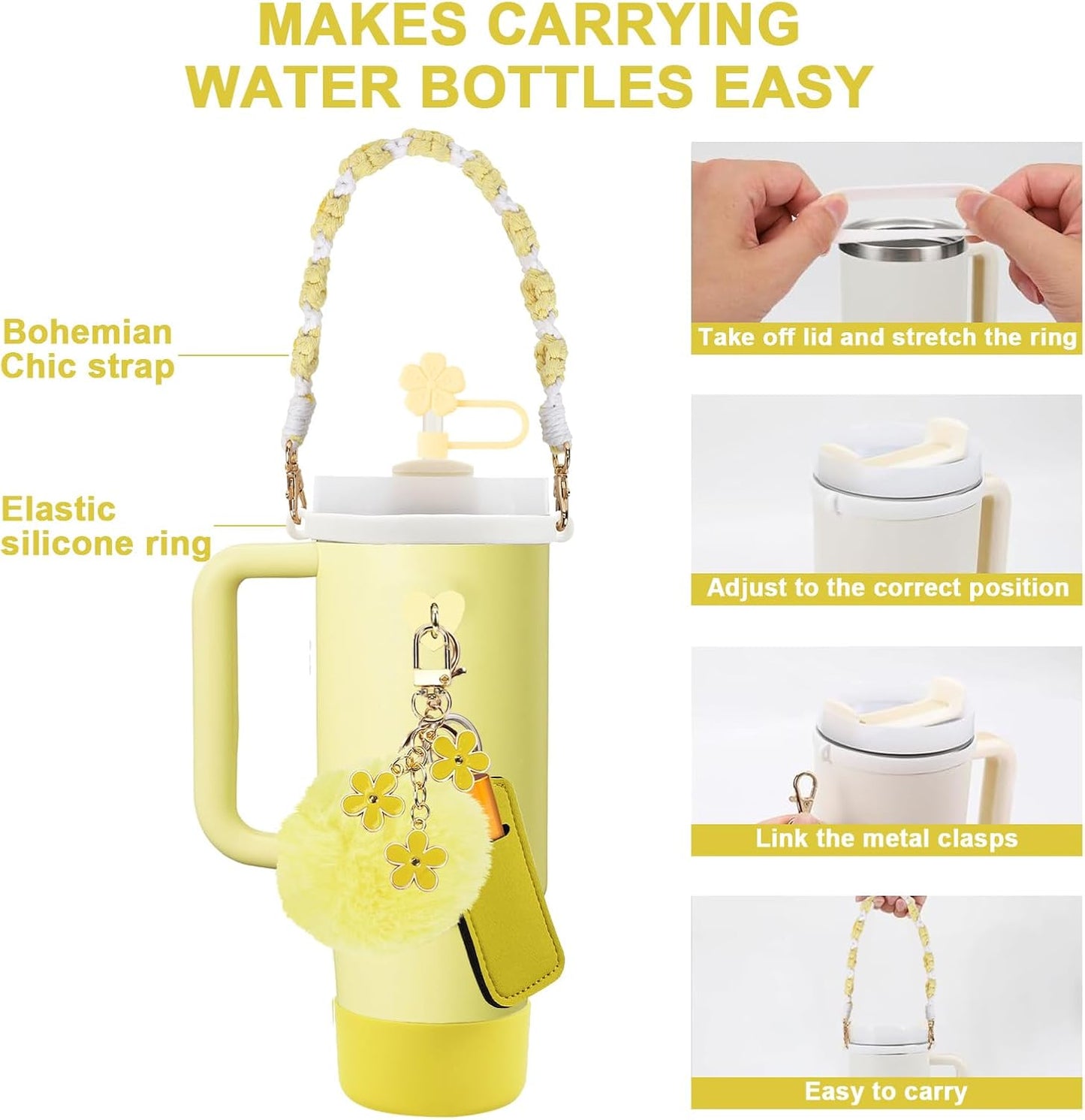 3tyto 13 Pcs Stanley Cup Accessories Set Including Water Bottle Handle Strap, Siliocne Stanley Cup Boot, Siliocne Straw Cover, Stanley Charms for Stanleys Cup 40oz & 30oz Tumbler