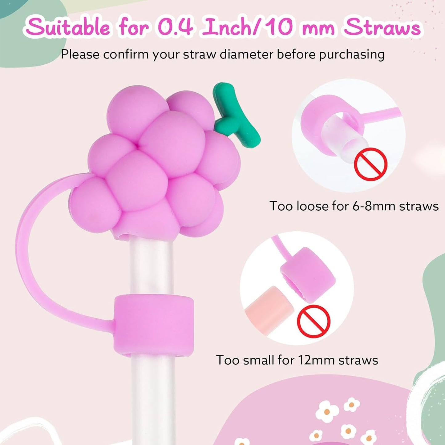 8 Pcs Animal Straw Cover Cap, Silicone Straw Topper for Stanley 30&40 Oz Tumbler Cute Straws Cap in Various Shapes, Straws Covers for 0.4 Inch/10 mm Tips Gifts for Women Girls Teens