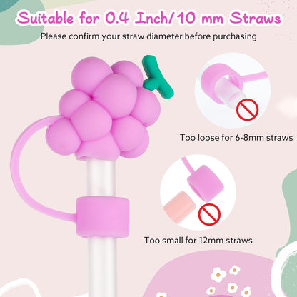 8 Pcs Animal Straw Cover Cap, Silicone Straw Topper for Stanley 30&40 Oz Tumbler Cute Straws Cap in Various Shapes, Straws Covers for 0.4 Inch/10 mm Tips Gifts for Women Girls Teens