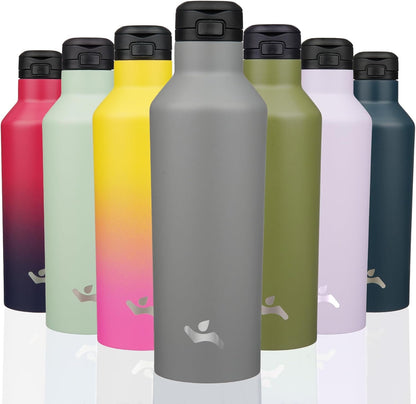 Konokyo Insulated Water Bottle with Straw,25 OZ Double Wall Vacuum Stainless Steel Water Flask with 2 Lids,Black