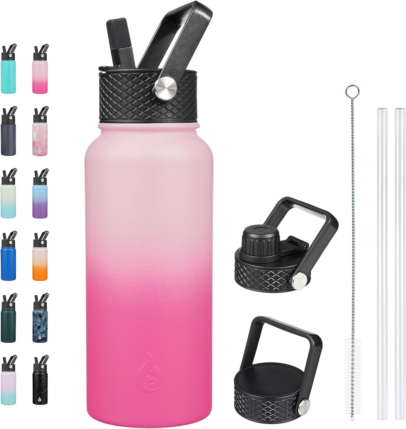 BJPKPK Insulated Water Bottles with Straw Lid, 40oz Stainless Steel Water Bottles with 3 Lids, BPA Free Leakproof Thermo, Tumblers, Cups for Sports, Gym- Midnight - Colors B