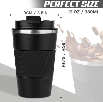 SPLMIFA Vacuum-Insulated Stainless Steel Travel Coffee Mug, Leak-Proof Reusable Coffee Cup with Lid - Keep Hot & Cold Drinks for Hours, Durable Insulated Tumbler for Men & Women(3rd-Black, 12OZ)