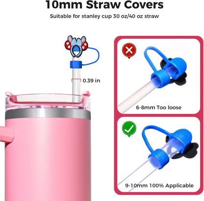 6PCS Pink Black Girl Straw Covers for Stanley Cup，Cute Silicone Straw Topper for 10mm Drinking Straw Tip Covers Stanley Cup Accessories