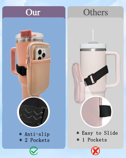 LMYUHONG Water Bottle Pouch For Stanley cup accessories 40oz 20oz 30oz,tumbler pouch with Versatile Pocket, for Cards, Keys,Earphone. Fits for Phones, Use for Running, Walking, Hiking,Biking,DeepPink