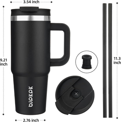 BJPKPK 30oz Stainless Steel Insulated Tumbler With Handle And Lid Straw Travel Coffee Mug Thermal Cup,Black