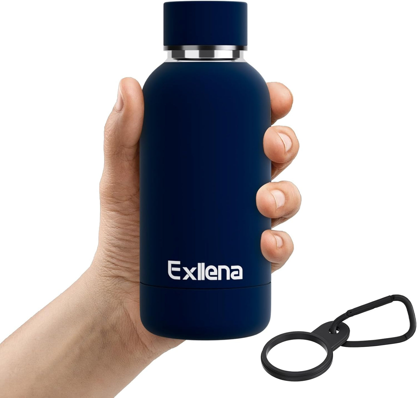 Exllena Slim Insulated Water Bottles for Travel 18oz with Clip, Double Wall Vacuum Stainless Steel Water Bottle Keeps Drinks Cold 24 Hrs/Hot 12 Hrs, 100% Leakproof, BPA Free(Black)