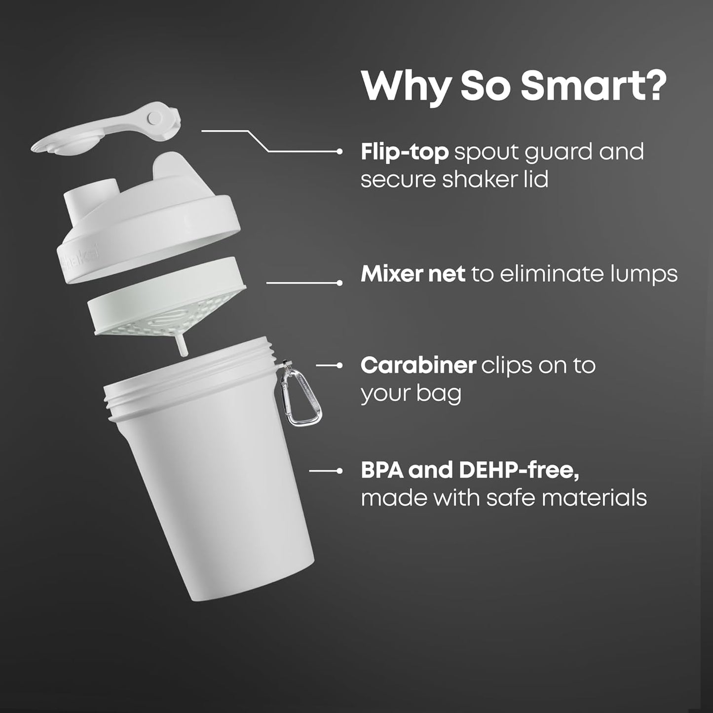 Smartshake Lite 4-Pack Protein Shaker Bottle 400 ml | 13.5 oz - Leakproof Screw-on Lid - BPA Free – Unisex - Mist Grey, Army Green, Black, Navy Blue | 4-Pack