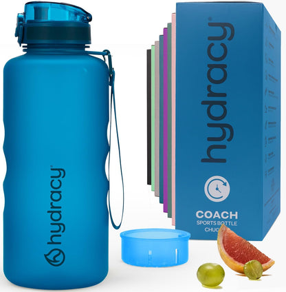 Hydracy Water Bottle with Time Marker -Large BPA Free Water Bottle & No Sweat Sleeve -Leak Proof Gym Bottle with Times to Drink - Ideal for Fitness Sports & Outdoors