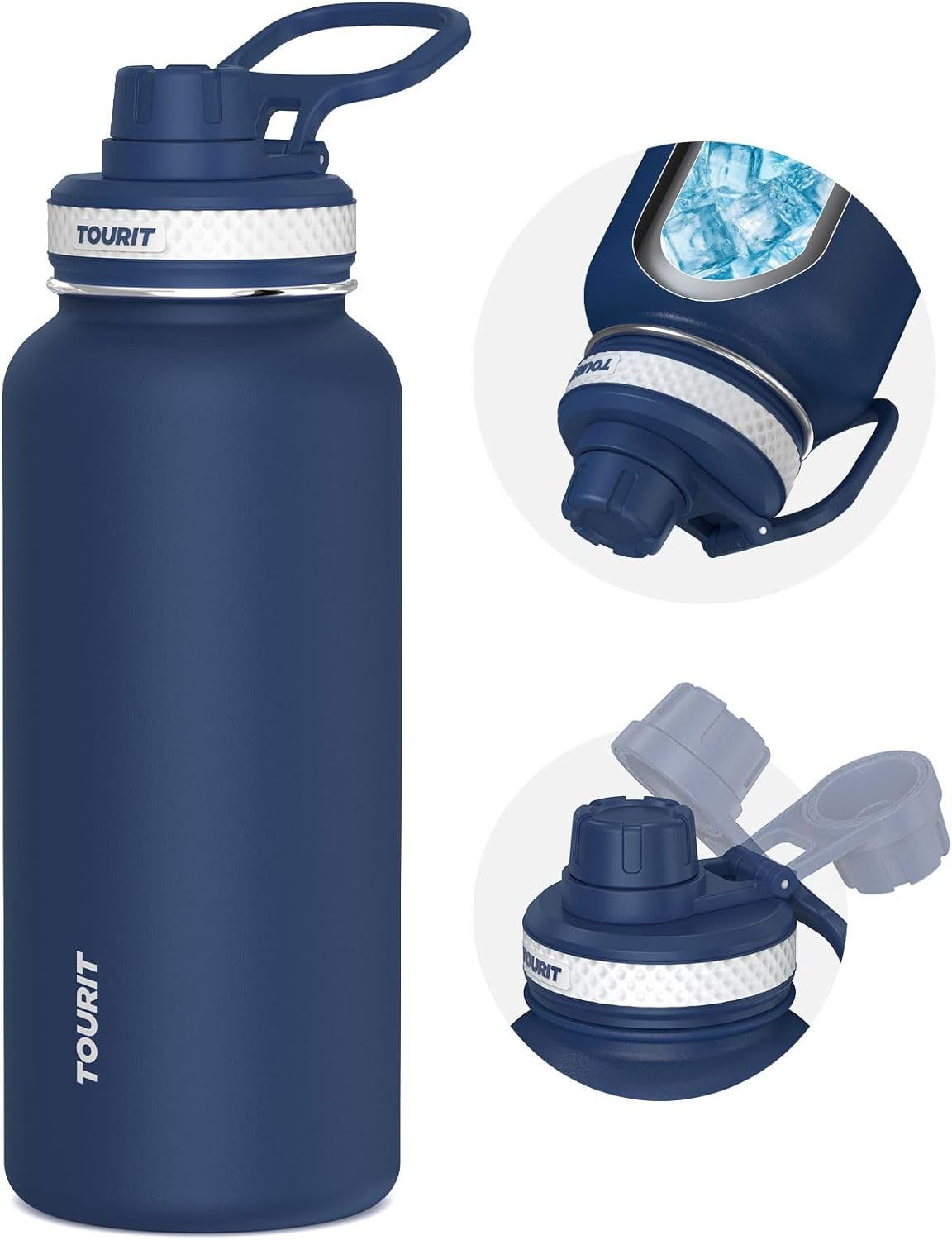 TOURIT 24 oz Insulated Water Bottle, Stainless Steel Water Bottles With Handle, Double-Wall Vacuum Sports Water Bottle, BPA Free Leakproof Water Bottle, Black