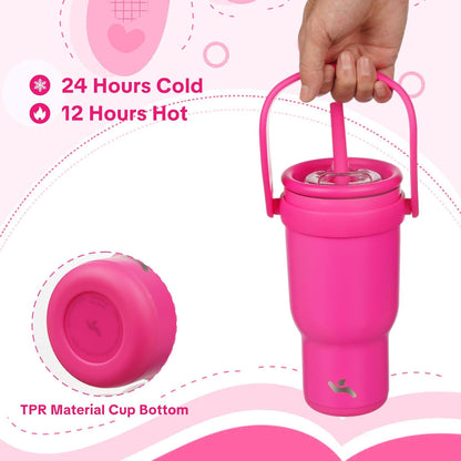 Konokyo 30 oz Tumbler with Side Handle, Insulated Water Bottle with Straw and 2 in 1 Lid, Stainless Steel Cup Travel Coffee Mug for Sports Office Gym,Purple