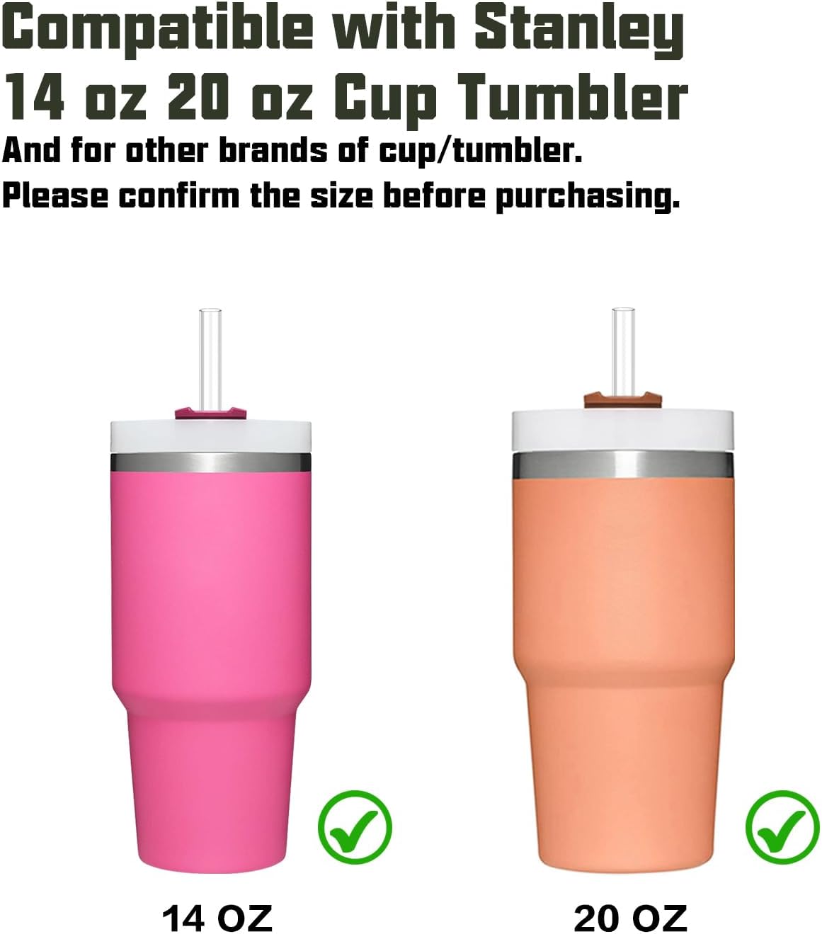 Replacement Straw Compatible with Stanley 40 oz 30 oz Cup Tumbler, 6 Pack Reusable Straw with Cleaning Brush, Plastic, Clear