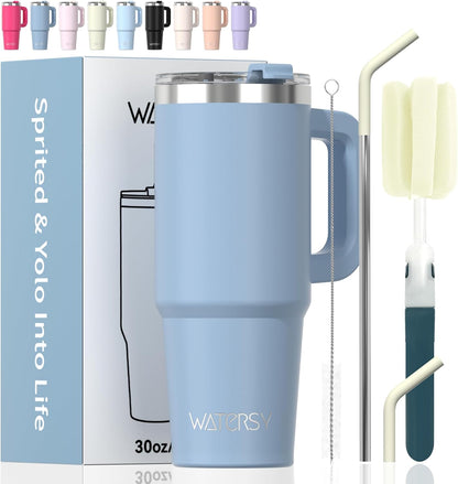 40 oz Tumbler with Handle,Tumbler with Lid and Straw,Double Wall Insulated Cup Stainless Steel Travel Mug(Cold for 34 Hours),Water Bottle for Iced Tea,Coffee,Cold Beverages(Purple)