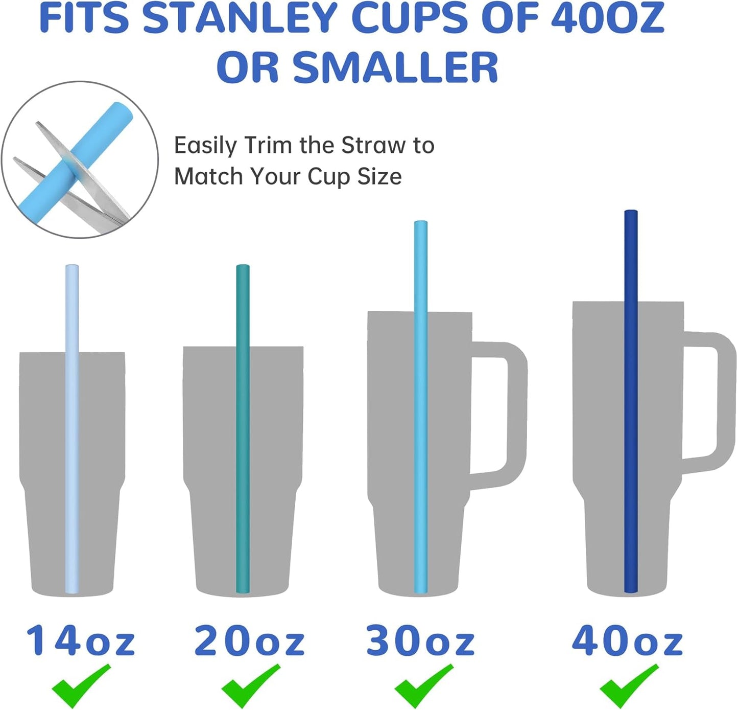 Tomorotec 15PCS Reusable Silicone Drinking Straws w/ 2 Brushes, Fit for Stanley Tumbler 40oz 30oz 20oz, 12" Long Customizable for Various Drinkware, Dishwasher Safe, BPA-Free, Safe for Teeth (Macaron)