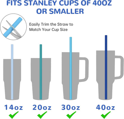 Tomorotec 15PCS Reusable Silicone Drinking Straws w/ 2 Brushes, Fit for Stanley Tumbler 40oz 30oz 20oz, 12" Long Customizable for Various Drinkware, Dishwasher Safe, BPA-Free, Safe for Teeth (Macaron)