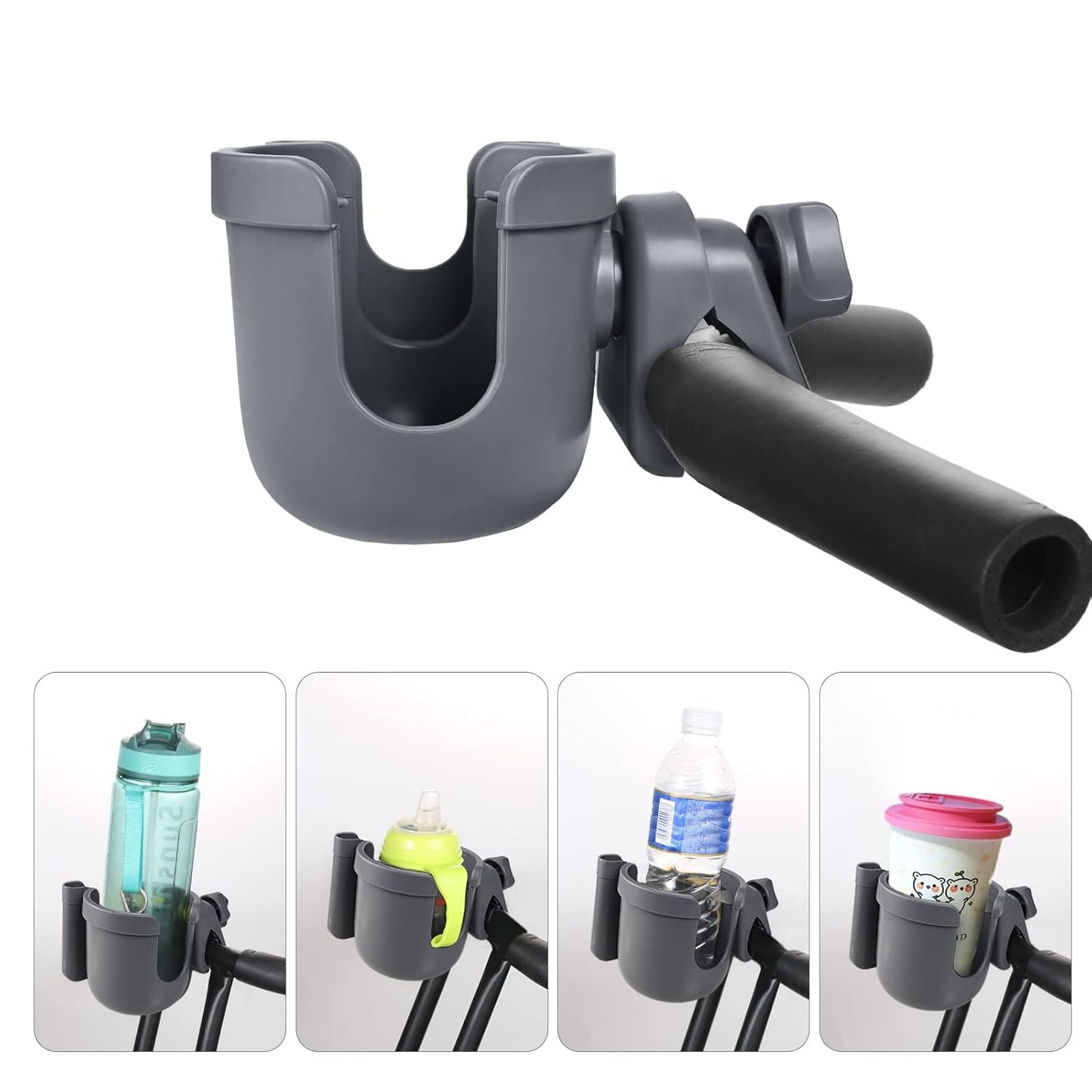 Suranew Universal Stroller Cup Holder, Adjustable Drink Holder with Phone Holder for Baby Stroller, Wheelchair, Walker, Bike, Scooter, Gifts for Family Member.