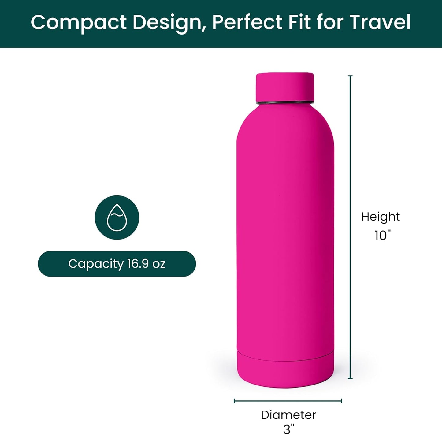 NOBL Stainless Steel Water Bottle,17 oz, 500 ml, Double Wall Vacuum Insulation, Sealed Bottle Keeps Drinks Cold 24 Hrs & Hot 12 Hrs, Leak Proof, Fits Noble Carry-On Cup Holder - Sand