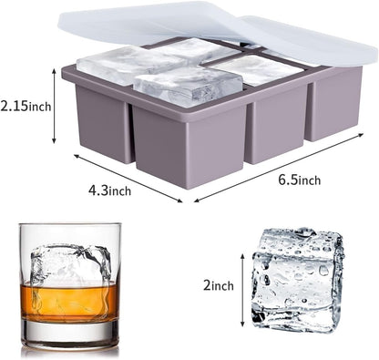 Large Ice Cube Tray for Whiskey: FDDBI Silicone Ice Cube Trays with Lid - 2Pack Big Square Old Fashioned Ice Cube Maker for Cocktail - 2inch Huge Cubed Ice Trays for Whisky