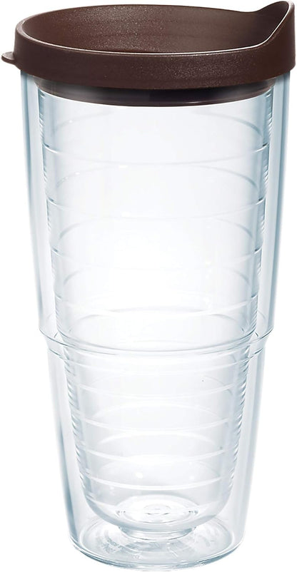 Tervis Clear & Colorful Lidded Made in USA Double Walled Insulated Tumbler Travel Cup Keeps Drinks Cold & Hot, 24oz, Black Lid, 1 Count (Pack of 1)