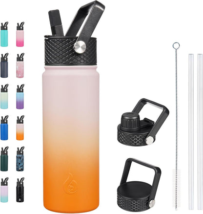 BJPKPK Insulated Water Bottles with Straw Lid, 40oz Stainless Steel Water Bottles with 3 Lids, BPA Free Leakproof Thermo, Tumblers, Cups for Sports, Gym- Midnight - Colors A