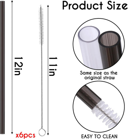 AIERSA 6 Pack Silicone Replacement Straws for Stanley 20 30 40oz Cup,Reusable Straws Compatible 40 oz Stanley Tumbler,Long Straw with Cleaning Brush for Stanley Cup Accessories