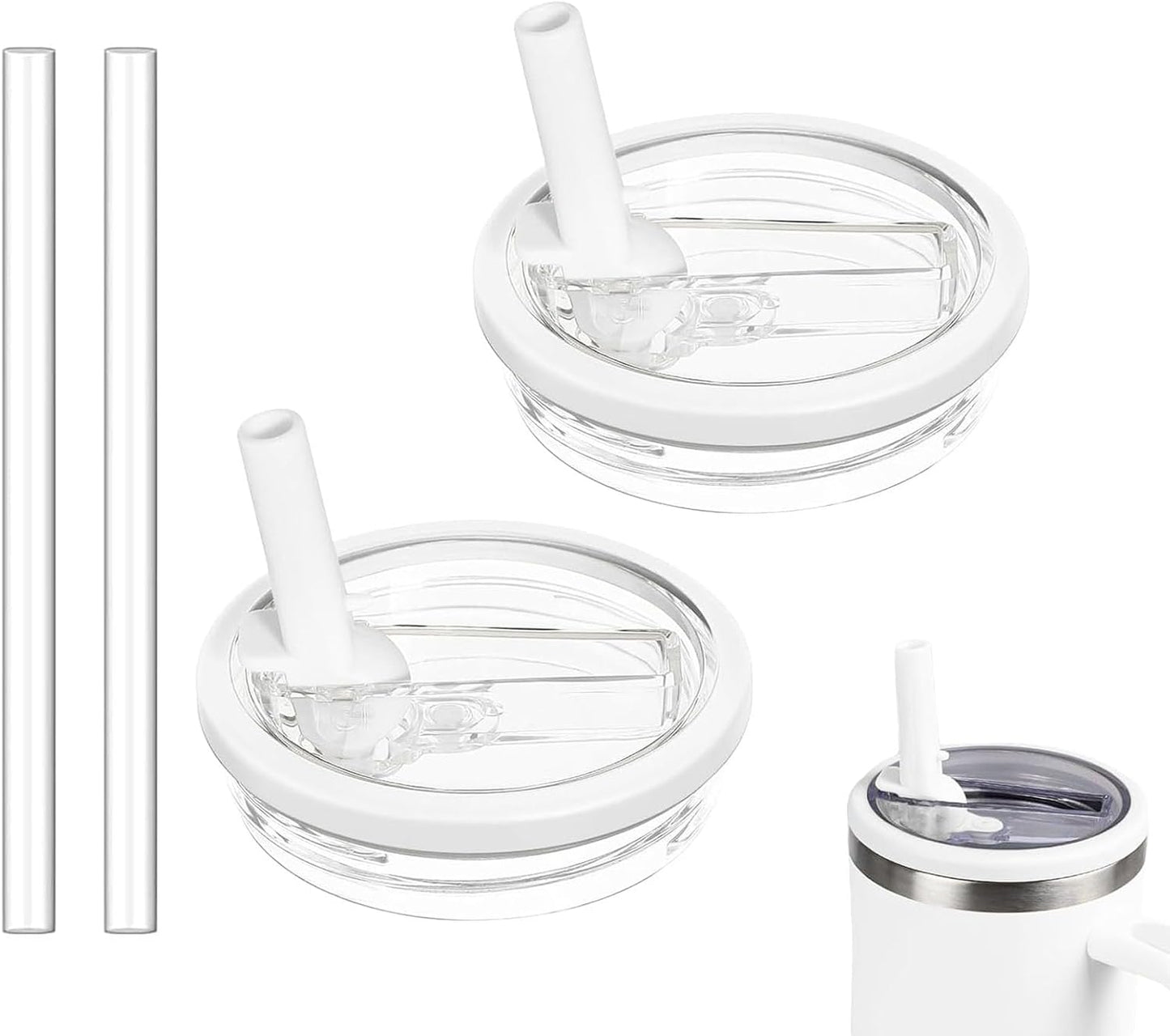 2 Pack 30 oz Tumbler Flip Straw Lid Replacement Compatible for Stanley Quencher, Leak Proof Lid Replacement for 30 OZ Stanley H2.0 FlowState Tumbler,Spill Proof Splash Reusable (Transparent Cream)