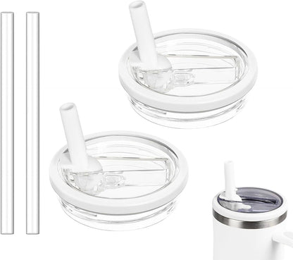 2 Pack 30 oz Tumbler Flip Straw Lid Replacement Compatible for Stanley Quencher, Leak Proof Lid Replacement for 30 OZ Stanley H2.0 FlowState Tumbler,Spill Proof Splash Reusable (Transparent Cream)
