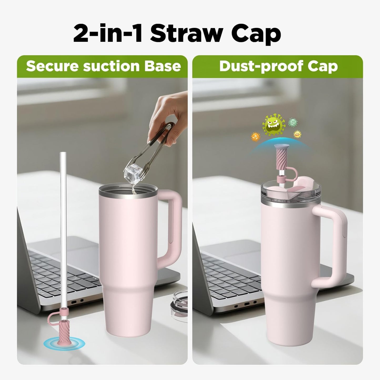 6 Pcs Straw Cover Caps with Suction Base, 0.4in/10mm Straw Toppers for Stanley Cup 30/40 oz, Multicolor