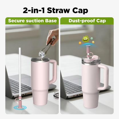 6 Pcs Straw Cover Caps with Suction Base, 0.4in/10mm Straw Toppers for Stanley Cup 30/40 oz, Multicolor