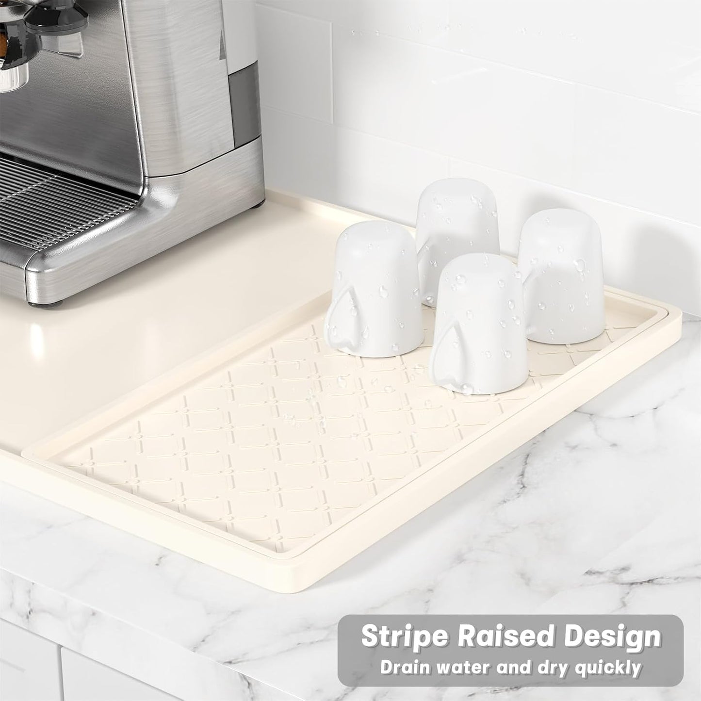 Rnivvi Silicone Coffee Mat, 16" x 24" Waterproof Raised Edge Coffee Bar Mats for Espresso Machine Station Accessories, Heat Resistant Detachable Dish Drying Pad for Kitchen Counter, Dish Rack, Green