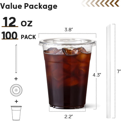 AOZITA 100 Pack - 16 oz Clear Plastic Cups with Lids and Straws, Food Safe Disposable Iced Coffee Cups for Cold Beverages, Smoothies, Iced Coffee, Leak-Proof, BPA-Free