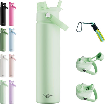 26oz Insulated Water Bottle with 2-in-1 Straw and Spout Lid, 304 Stainless Steel Water Bottle Keep Cold for 24H,Leak-Proof,Sports Water Bottle with Braided Carry Strap for Gym,Travel,Outdoors,Black