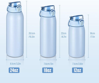 Insulated Water Bottle 24 oz with Dustproof Lid, Carry Handle & Tea Infuser, BPA-Free & Leakproof, Stainless Steel Water Bottles Ideal for Fitness, Hiking, Office & Outdoor Use (Black)