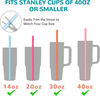 Tomorotec 15PCS Reusable Silicone Drinking Straws w/ 2 Brushes, Fit for Stanley Tumbler 40oz 30oz 20oz, 12" Long Customizable for Various Drinkware, Dishwasher Safe, BPA-Free, Safe for Teeth (Macaron)