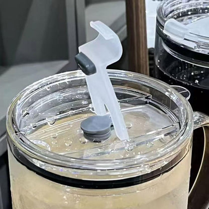 Glass Water Cup with Handle - 32 oz, Clear Mug with Lid and Straw，Thick Transparent Mug for Coffee, Milk, Juice,Perfect for Office and Live at Home Use