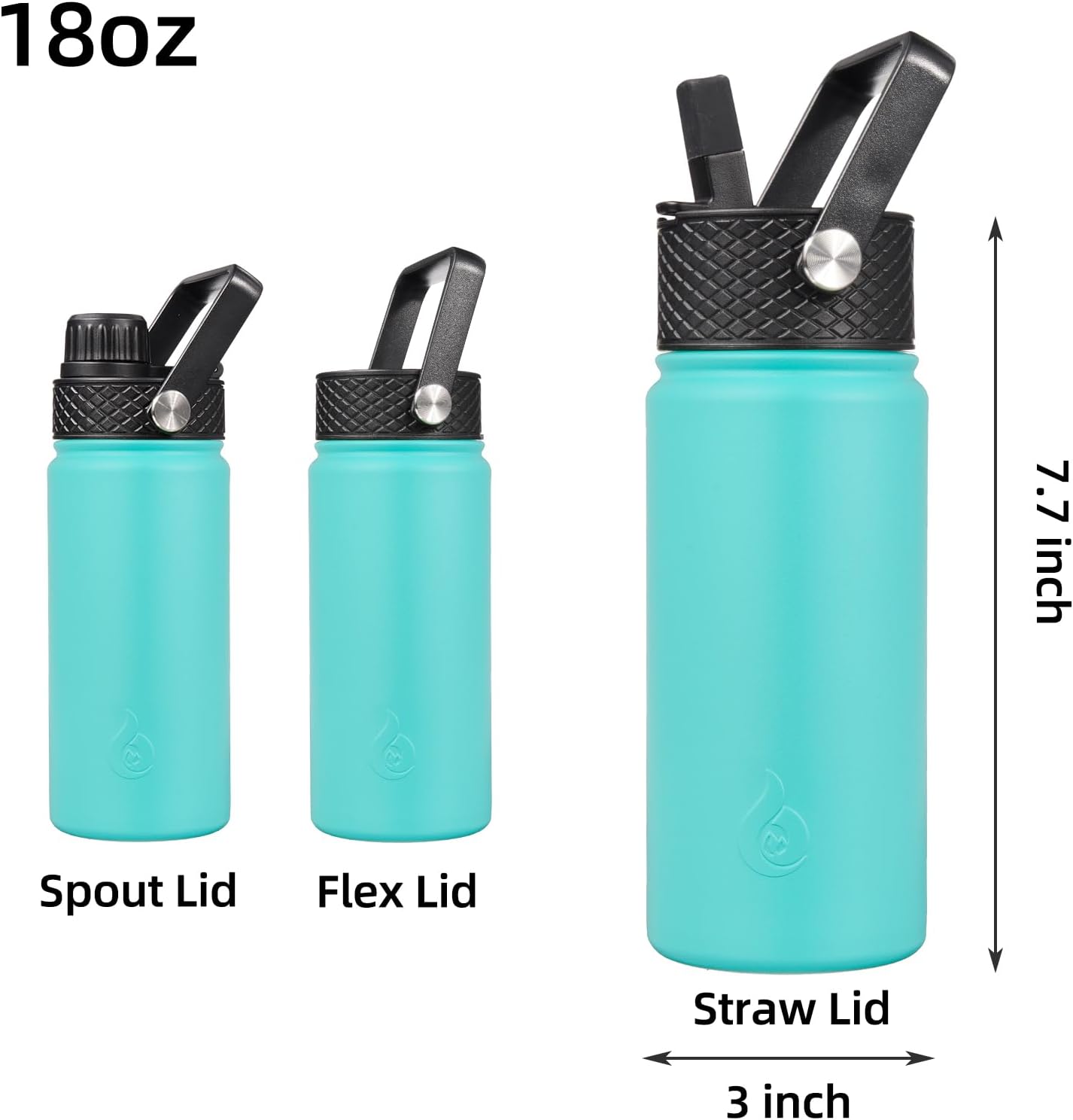 BJPKPK Insulated Water Bottles with Straw Lid, 40oz Stainless Steel Water Bottles with 3 Lids, BPA Free Leakproof Thermo, Tumblers, Cups for Sports, Gym- Midnight - Colors A
