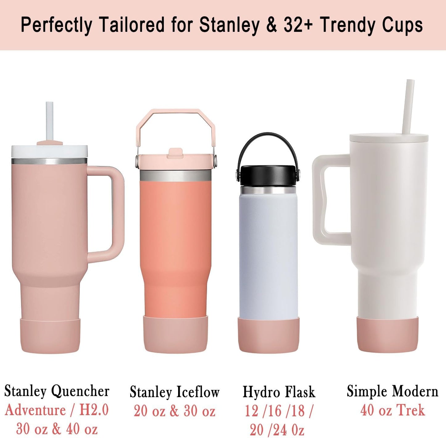 KTKUDY 2-Pack Silicone Boot for Stanley Tumbler 40 30 20 oz & Intended for Hydro Flask 12-24 oz - Cup Boot fit Select Yeti, Simple Modern, Owala Water Bottle - Bottom Cover Accessories Fit Stanley Cup