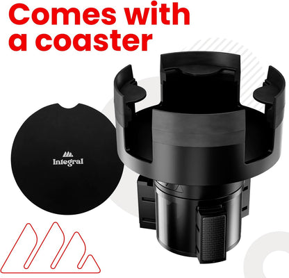 Integral Expandable Mug Holder - YETI 14oz Rambler Cup Holder - Car Cup Holder Expander with Adjustable Base - Rubber Tabs Hold Most Coffee Mugs Ramblers 10oz
