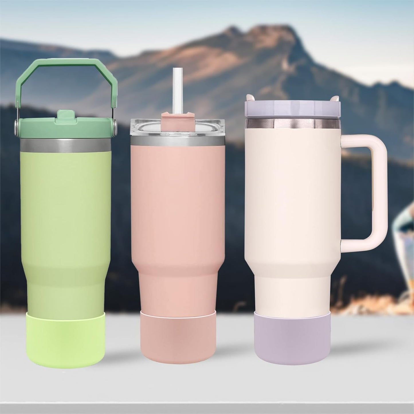 HEYSKAY 2pcs Protective Flask Silicone Boot Base for Stanley Quencher Adventure 40oz & Stanley IceFlow 20oz 30oz Tumbler, and Compatible with 12-24oz Hydro Sport Water Bottles,Yeti and More