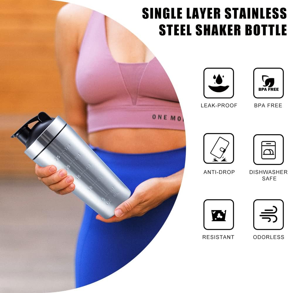 VALESKA 20-Ounce Stainless Steel Protein Shaker Bottle With Wire Whisk - BPA Free, Leak-Proof, Dishwasher Safe, Perfect for Gym Workout
